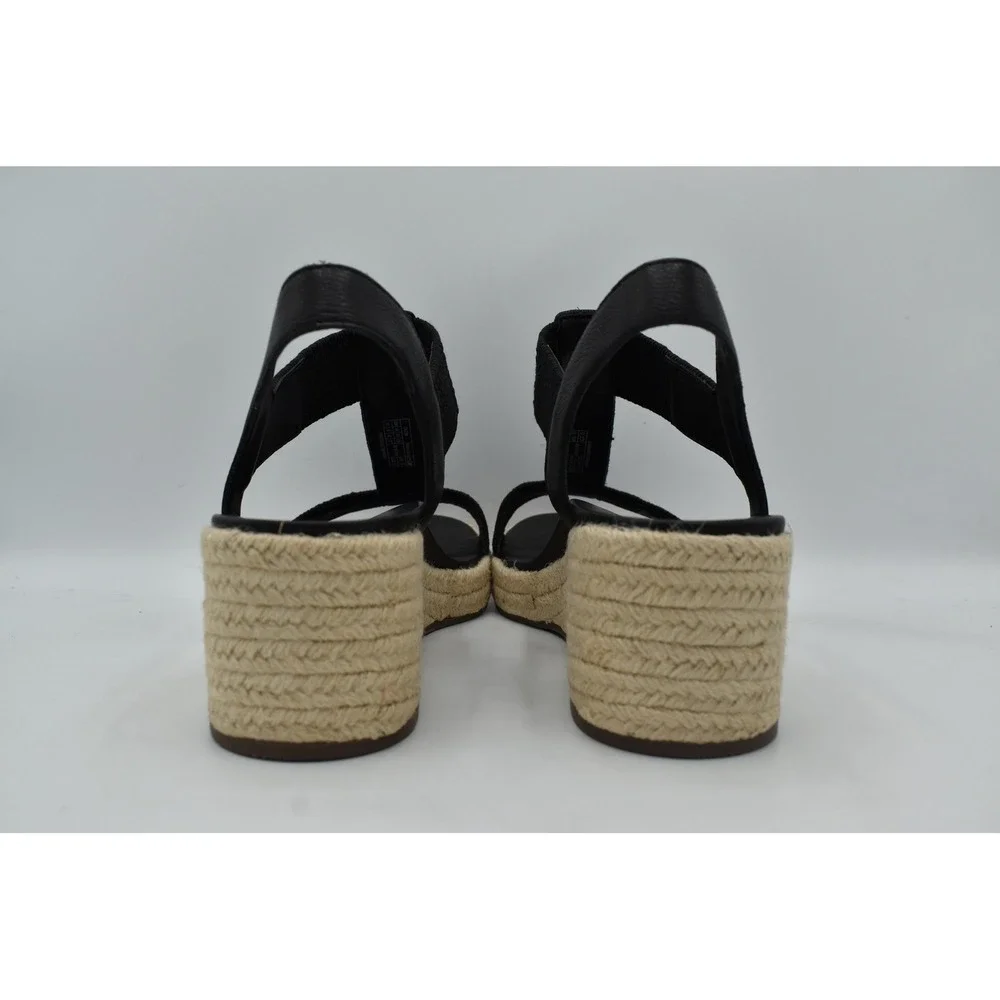 Vionic Women Size 11 Calera Black Leather Stretch Espadrille Wedge Sandals Shoes